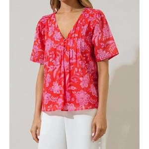 NEW SUGARLIPS aria floral v neck top in red